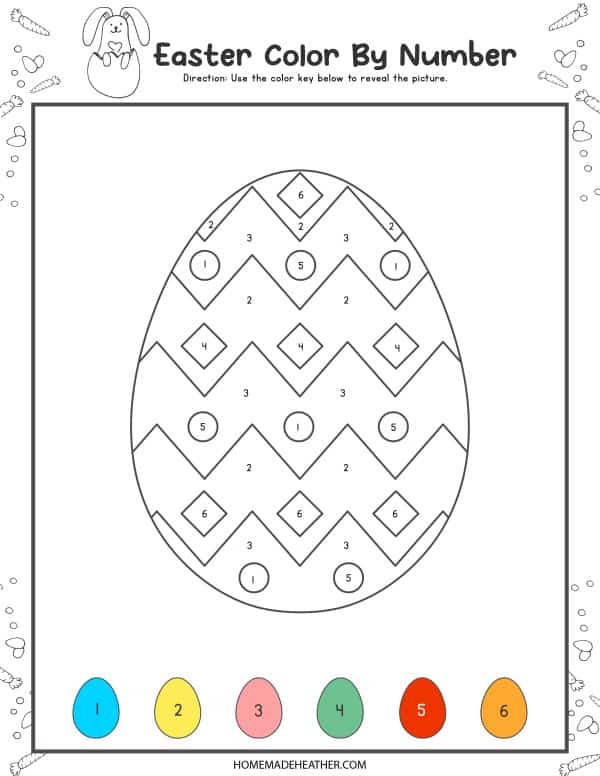Easter egg outline with numbers to color in.