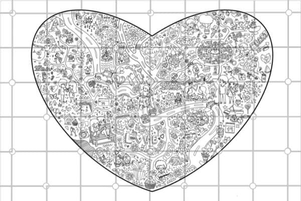 A giant valentine heart printable coloring page.