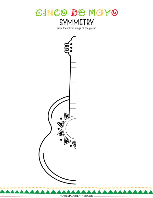 Printable with half a guitar with instructions to draw the other half.