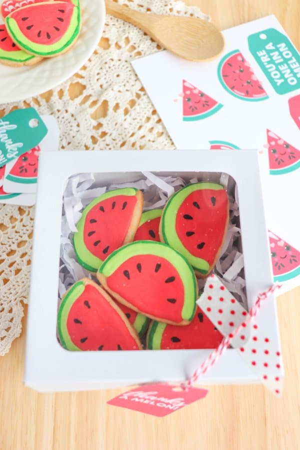Watermelon Sugar Cookies with Printable Gift Tags