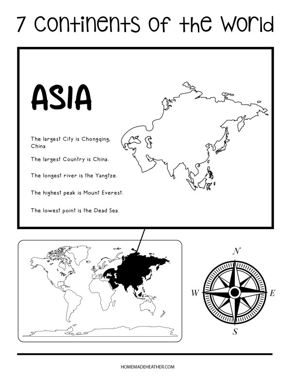 Asia Seven Continent Printable