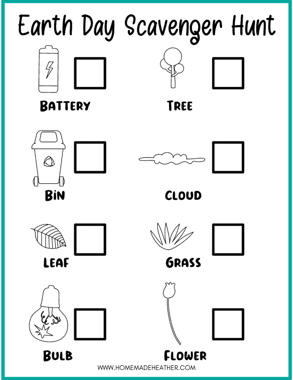 Free Earth Day Activity Printable Scavenger Hunt