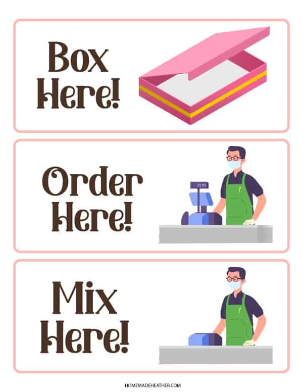 camping letter Pretend play donut shop printables.