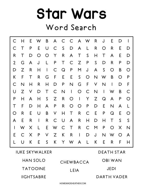 Star Wars Word Search Printables