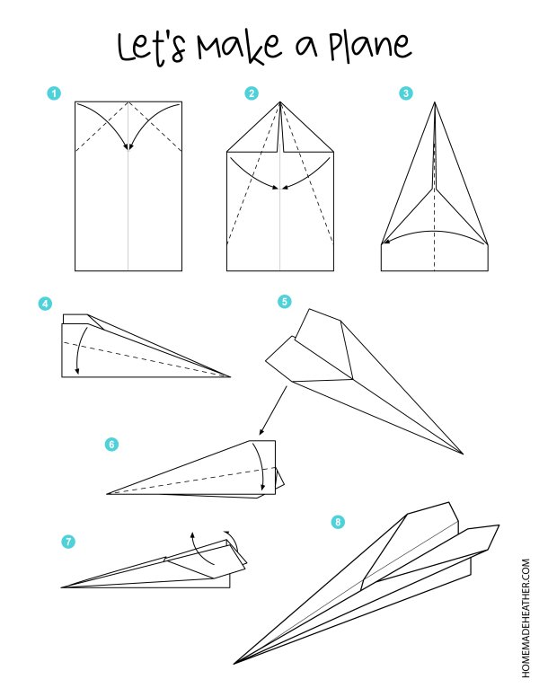 Paper Airplane printable with instructions for folding a plane.