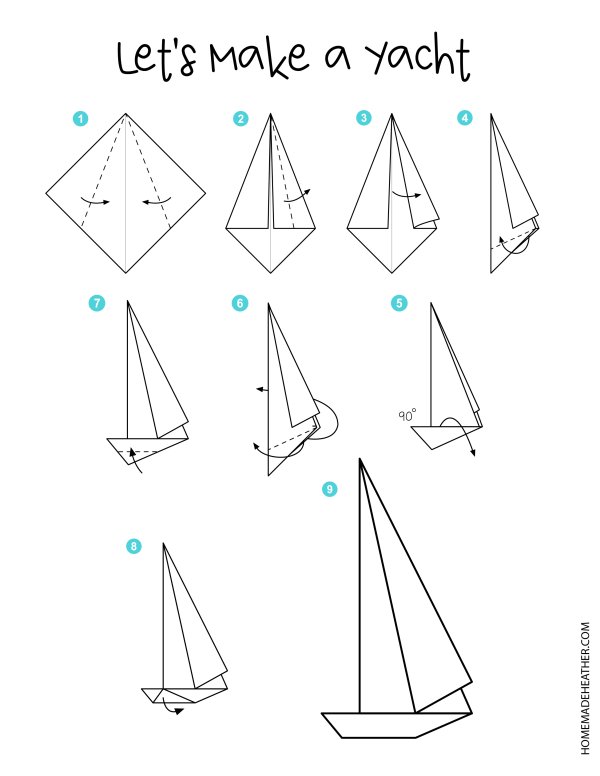 Paper Airplane Printable with instructions for folding a yacht.
