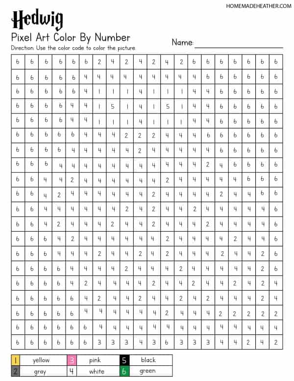 Free Harry Potter color by number printables for the character Hedwig. 