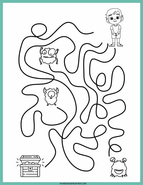 map activity printables Follow the line to the treasure printable