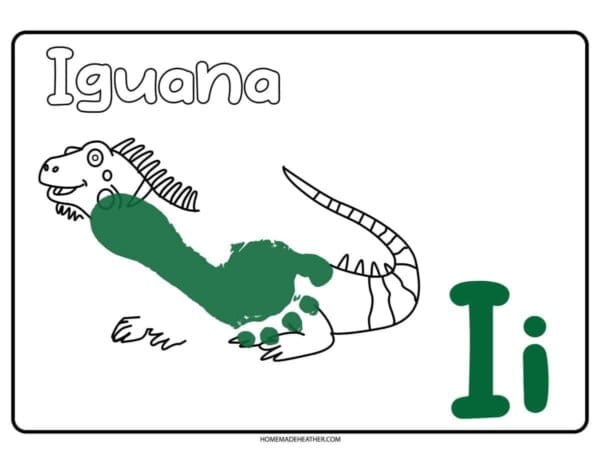 Letter I Footprint Iguana Printable