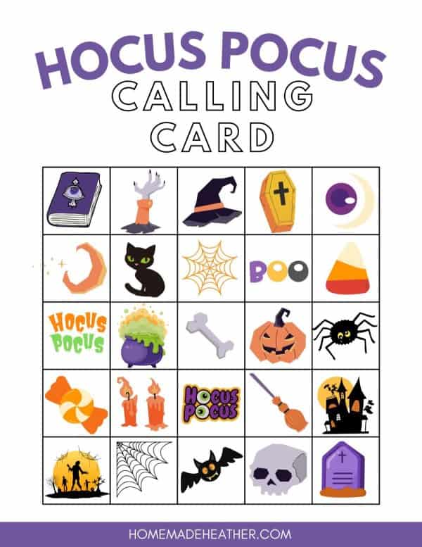 Hocus Pocus Bingo Printable Calling Card