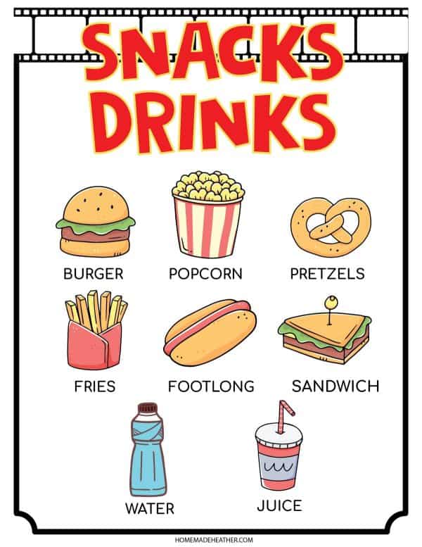 Movie Snacks Printable Sign