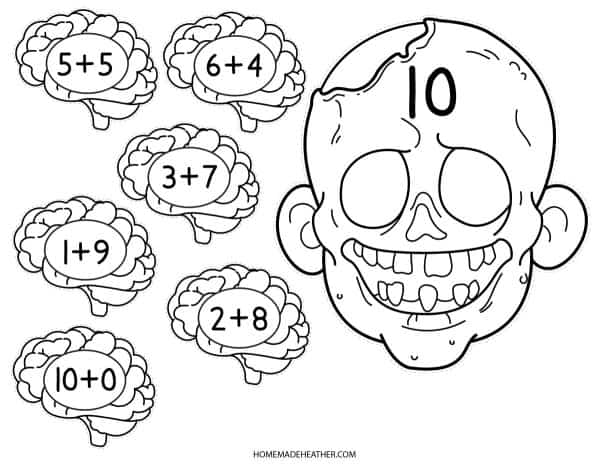Zombie Math Addition Work Sheet