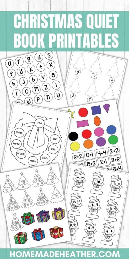 nature bingo printables Christmas Quiet Book Printables on a flat lay.
