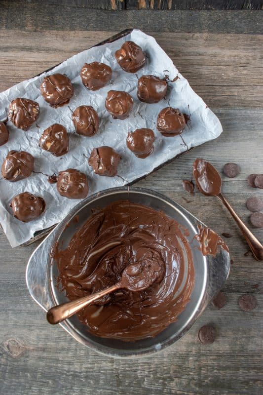 chocolate peanut butter ball process