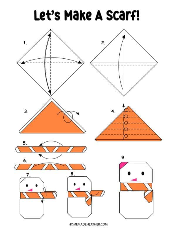 Snowman origami folding template.