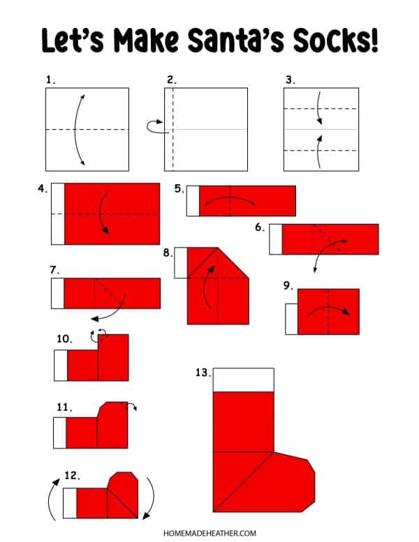 Stocking origami folding template.