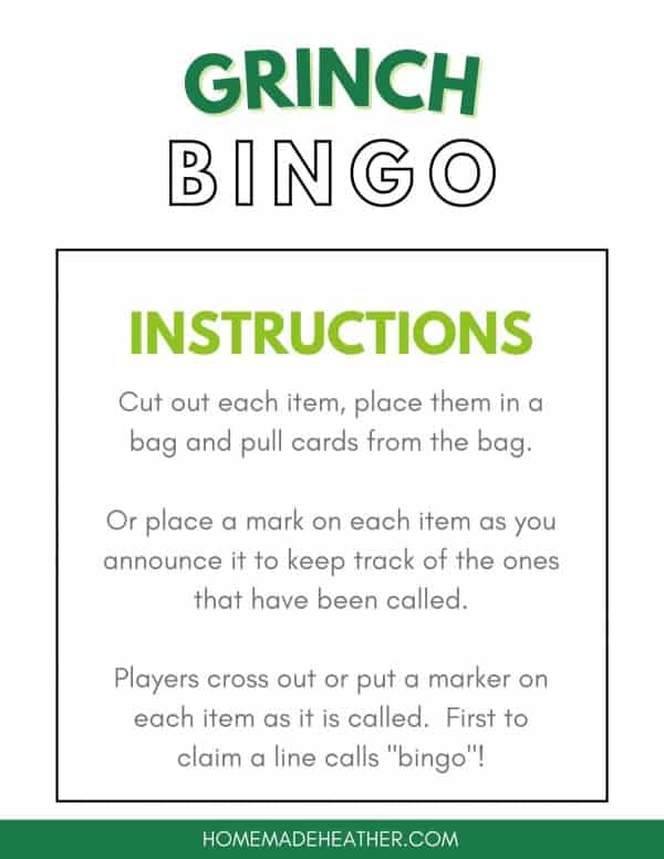 Grinch Bingo Printable Instructions