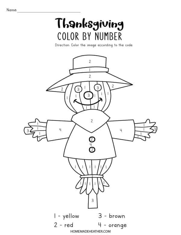 Scarecrow Color By Number Printables
