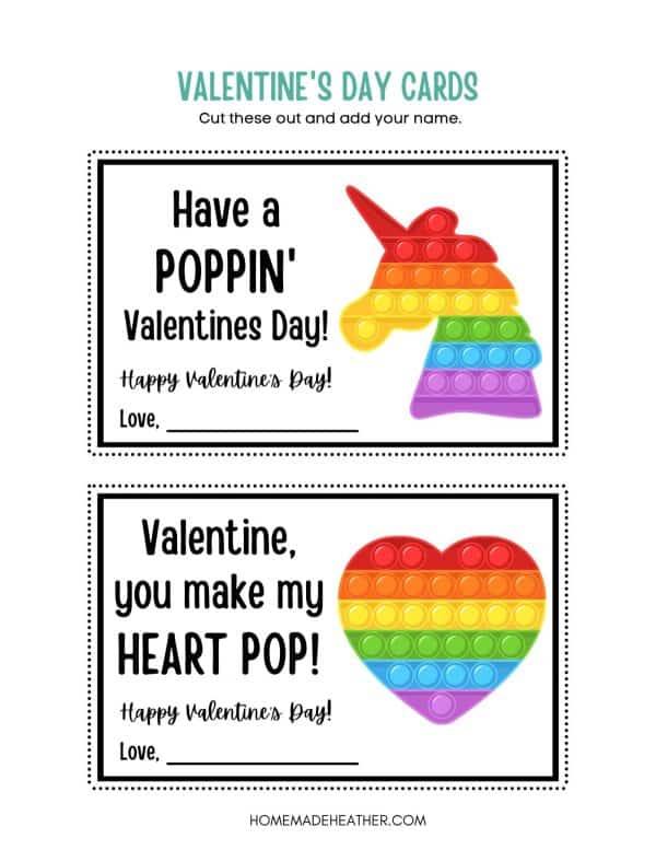 Printable Pop It Valentine Cards