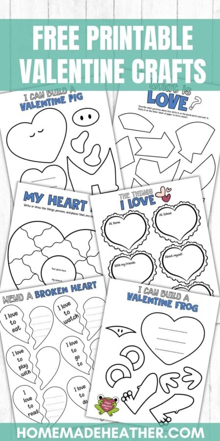Six free printable valentine crafts to cut and decorate.
