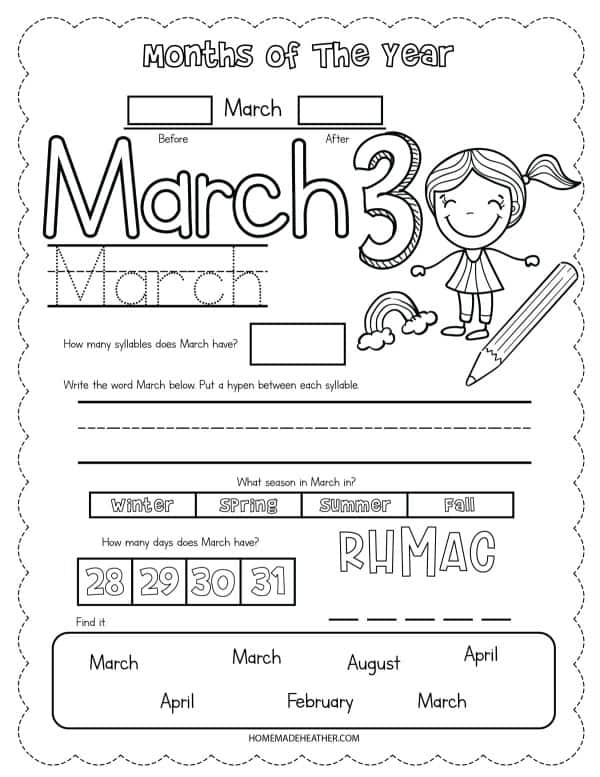 Free March Printable Worksheet