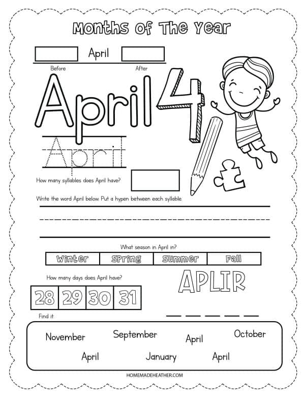 Free Month Printable Worksheets
