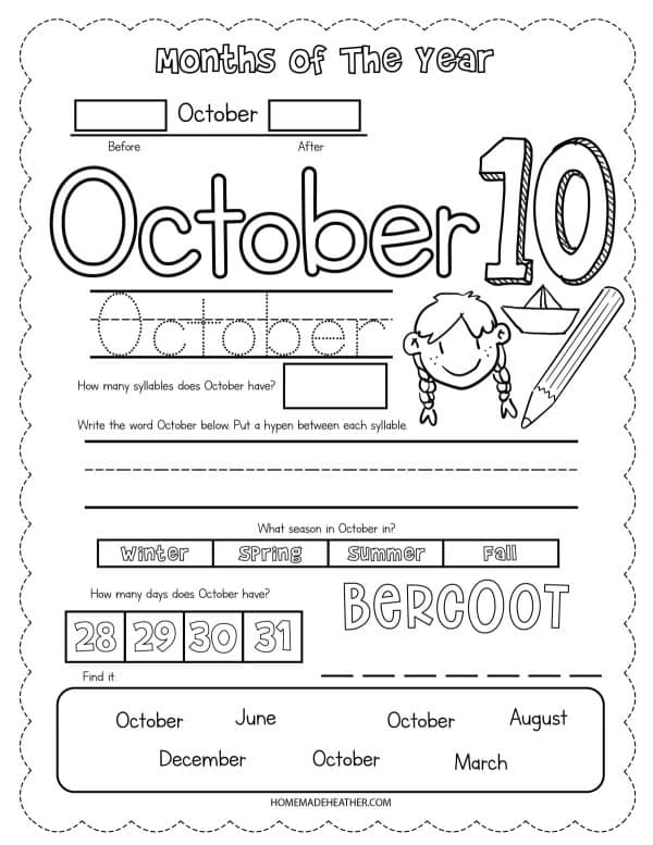 Free October Printable Worksheets