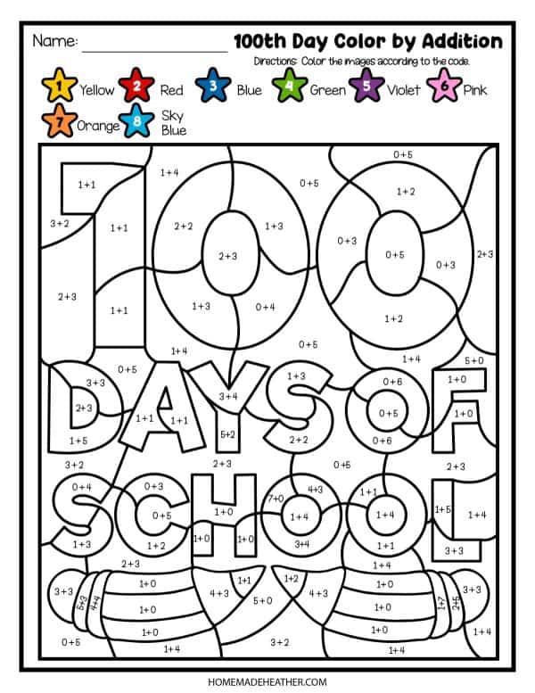 100 Day Color By Number Printables