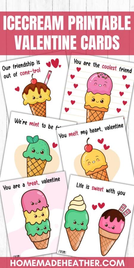 Ice Cream Printable Valentine Cards
