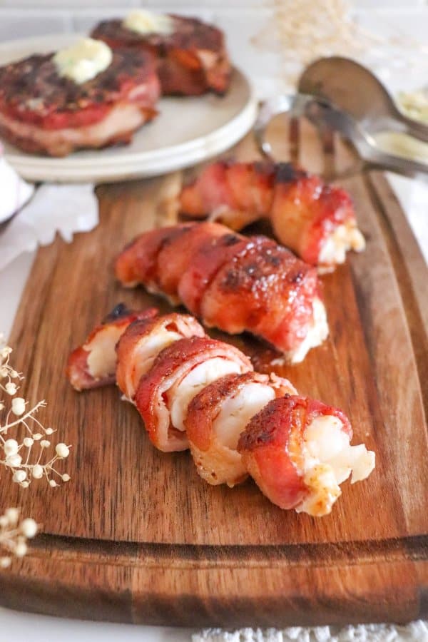 Bacon Wrapped Baked Lobster Tails