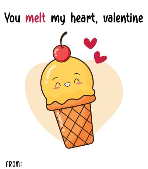 Ice Cream Printable Valentine Cards