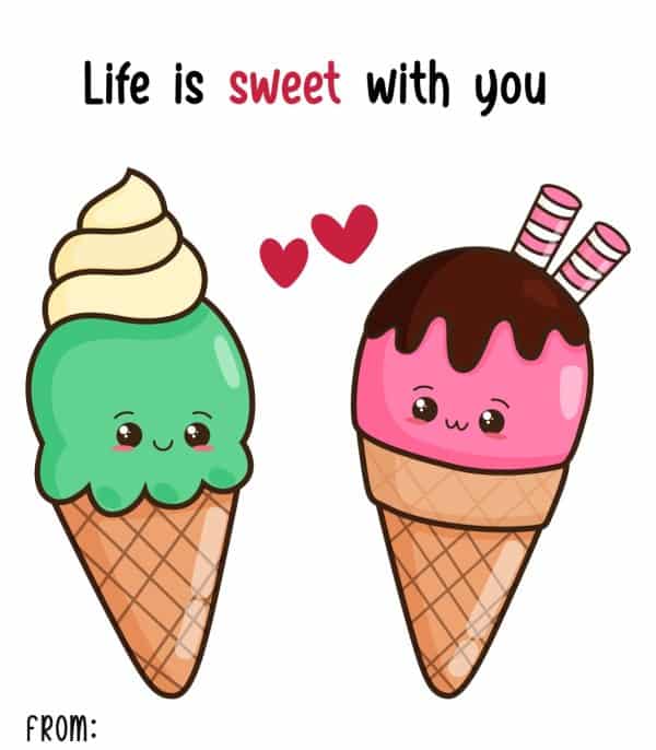 Ice Cream Printable Valentine Cards