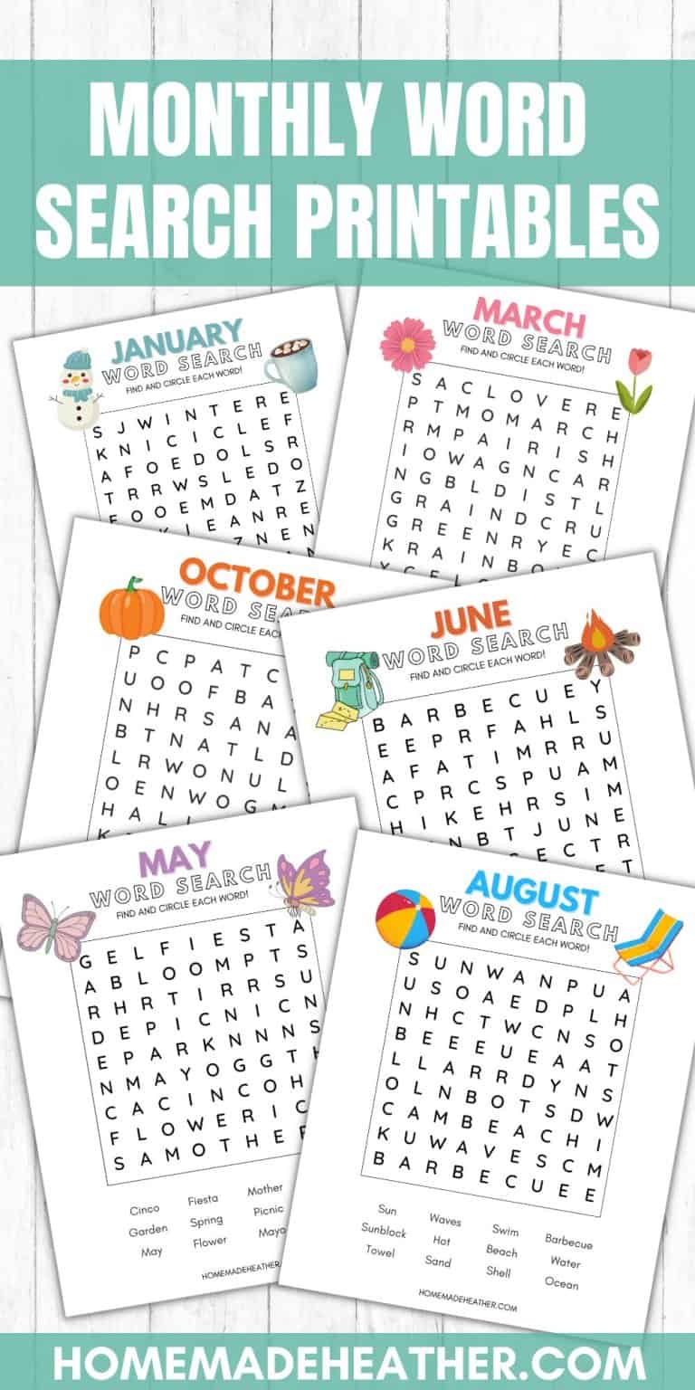 Free Monthly Word Search Printables
