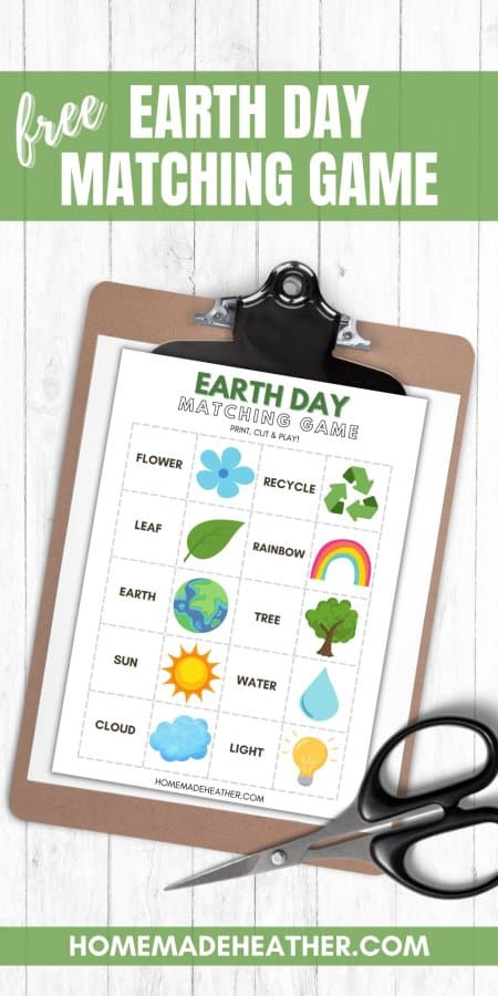 Earth Day Matching Game Printable with text overlay.