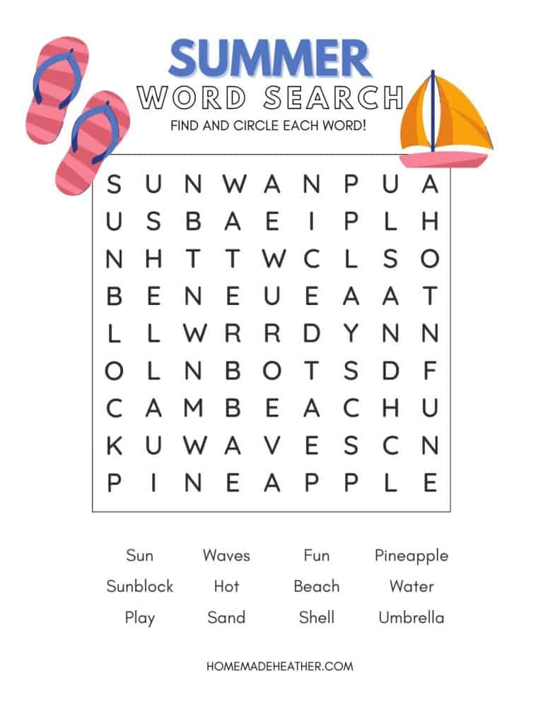 Free Summer Word Search Printable