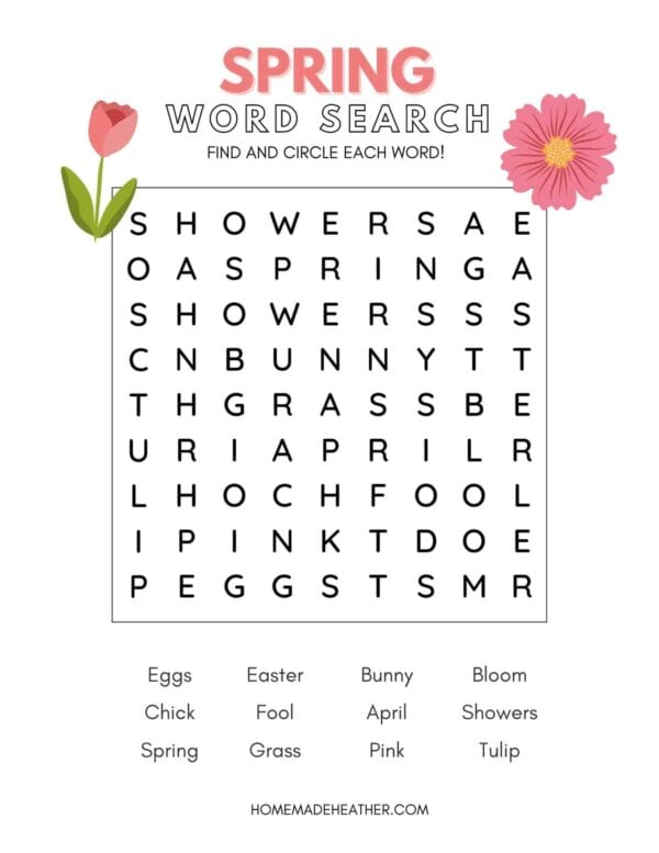 Free Spring Word Search Printable
