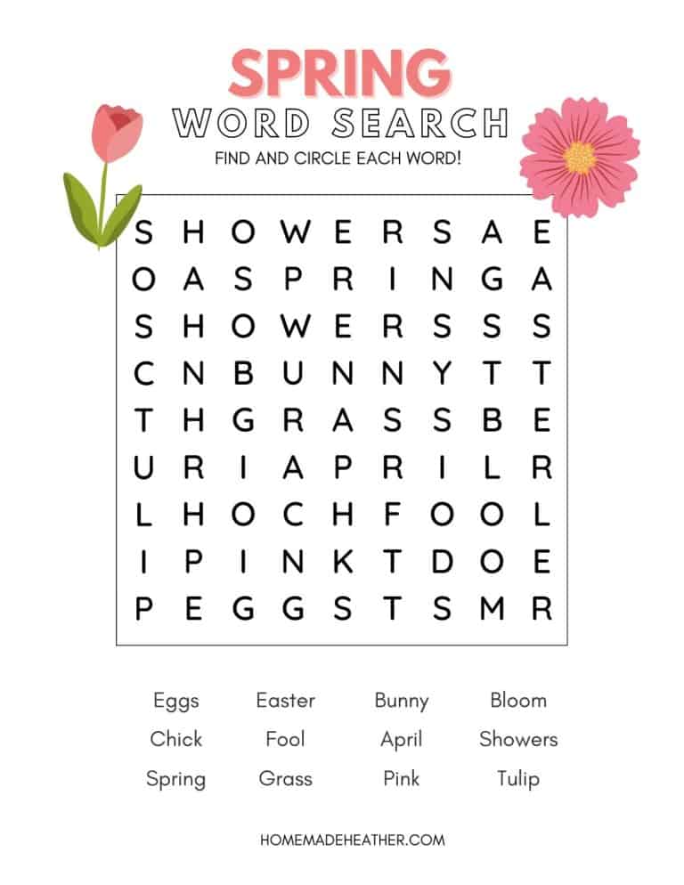 Free Spring Word Search Printable
