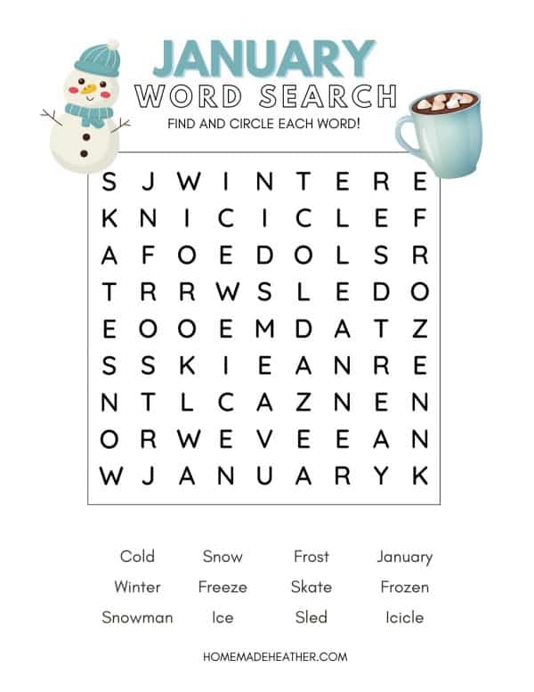 Monthly Word Search Printables