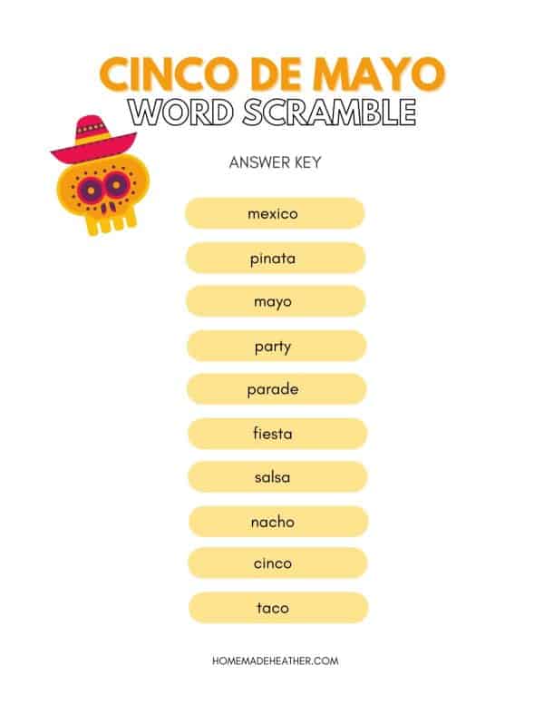 Cinco De Mayo Word Scramble