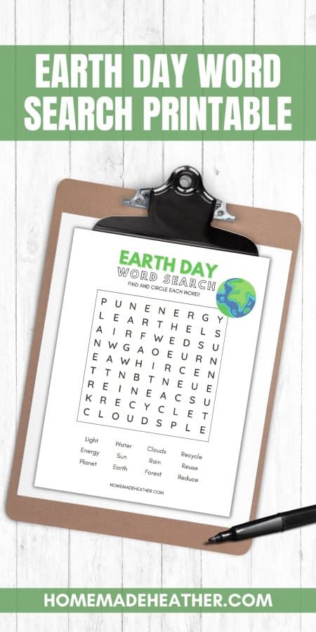 Earth Day Word Search Printable with text overlay.