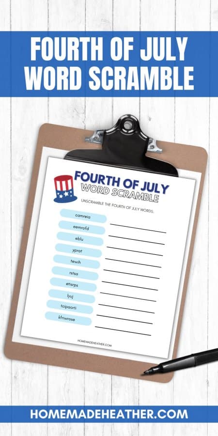 Fourth of July Word Scramble Printable