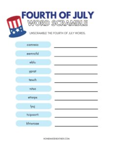 Fourth of July Word Scramble Printable