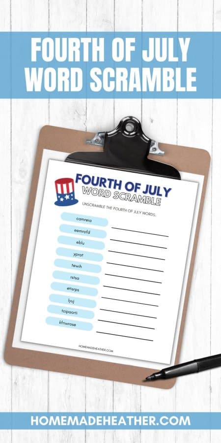 Fourth of July Word Scramble Printable