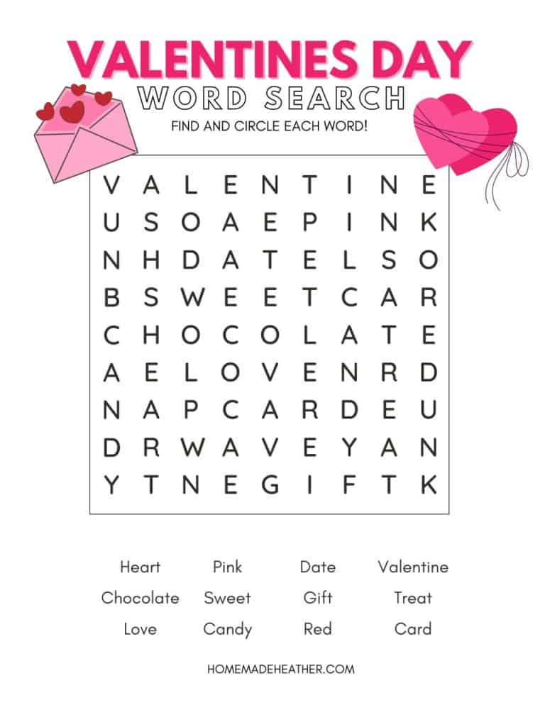 Valentine’s Day Word Search Printable