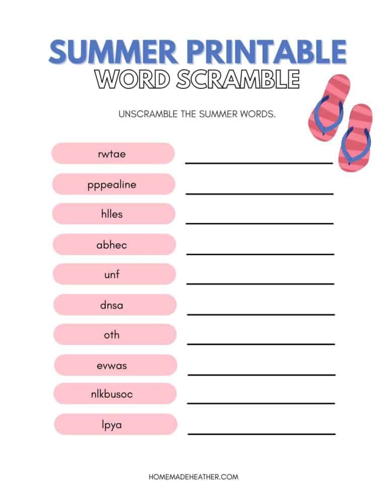 Summer Printable Word Scramble