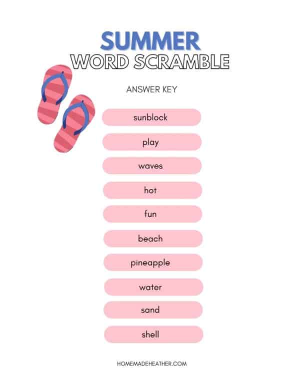 Summer Printable Word Scramble