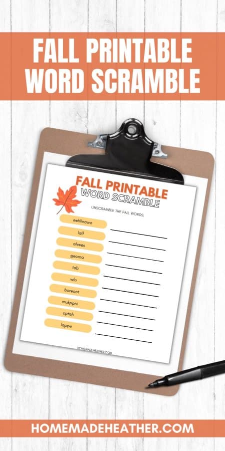Fall Printable Word Scramble