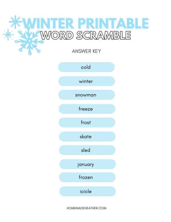 Winter Printable Word Scramble
