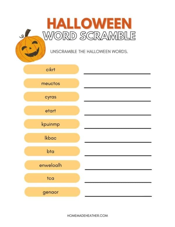 Halloween Word Scramble Printable