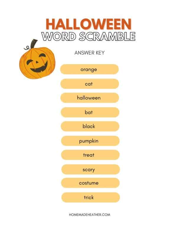 Halloween Word Scramble Printable